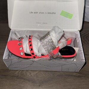 NEON PINK RHINESTONE SANDALS